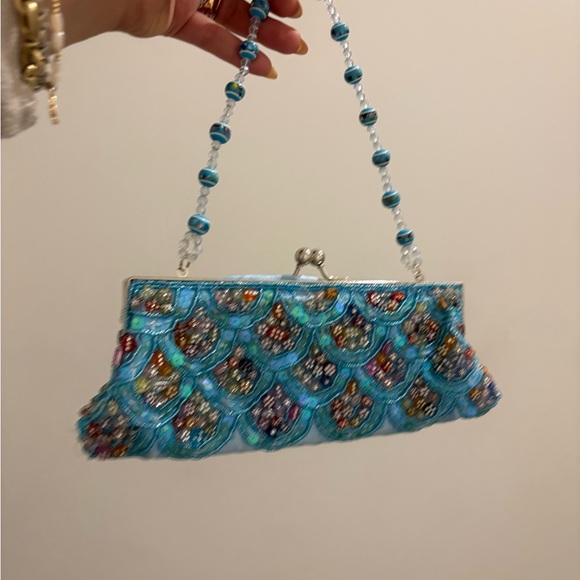 Elegant Beaded Blue Clutch - Picture 4 of 6
